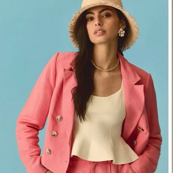 NWOT PAIGE‎ Anthropologie Cropped Double Breasted Blazer Color Pink Women Size 8 - Picture 1 of 16